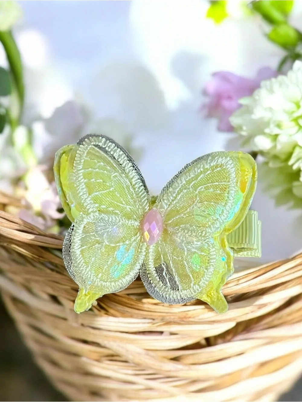 Iridescent Pastel Yellow Butterfly Hair Clips - Set of 2